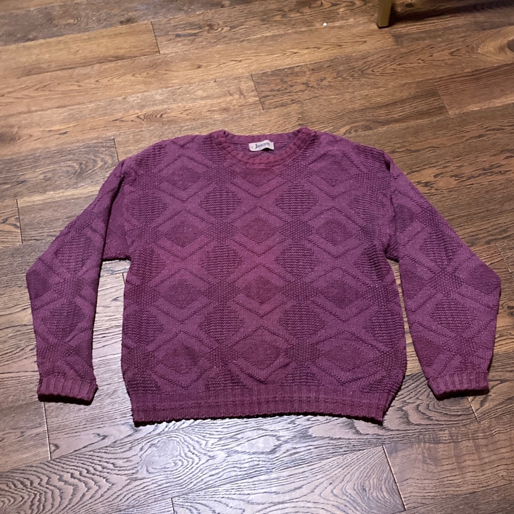 Vintage Cable Knit Jantzen Men's Plum Diamond Pattern Crewneck Sweater
CCC